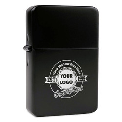 Logo & Tag Line Windproof Lighter - Black - Single-Sided & Lid Engraved (Personalized)