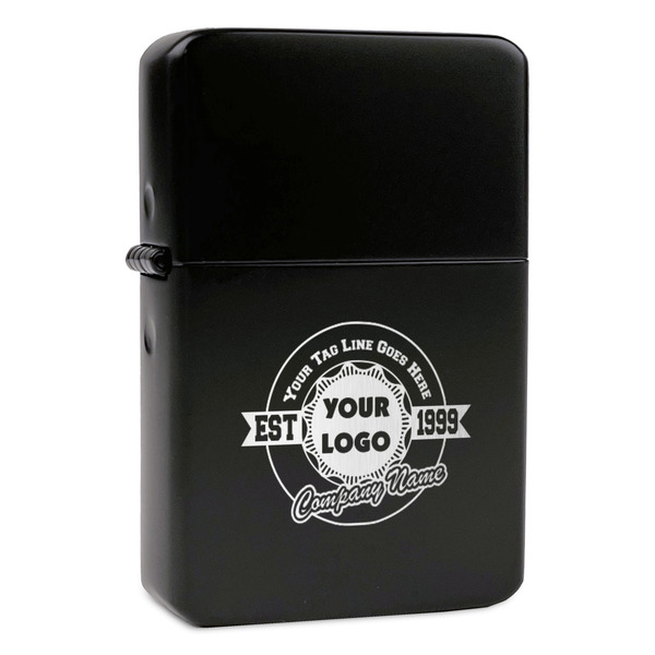 Custom Logo & Tag Line Windproof Lighter - Black - Single-Sided (Personalized)