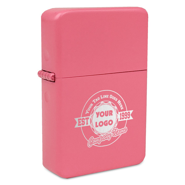 Custom Logo & Tag Line Windproof Lighter - Pink - Single-Sided & Lid Engraved (Personalized)