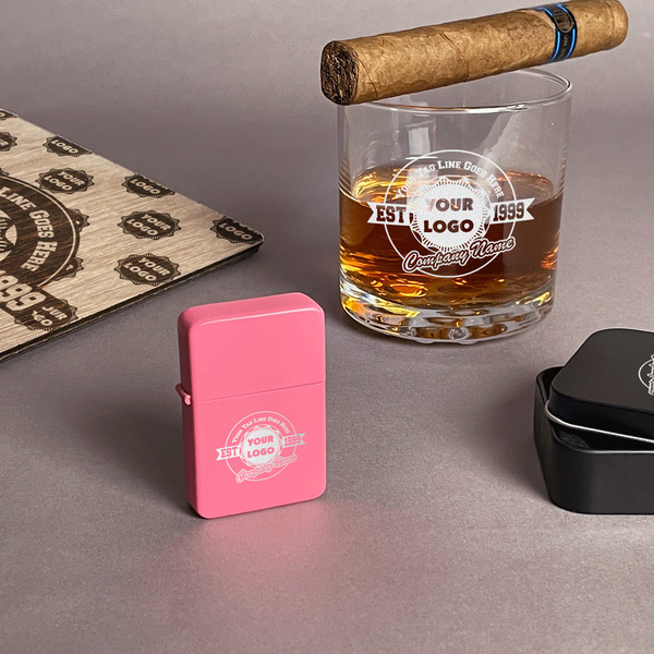 Logo & Tag Line Windproof Lighters - Pink - In Context