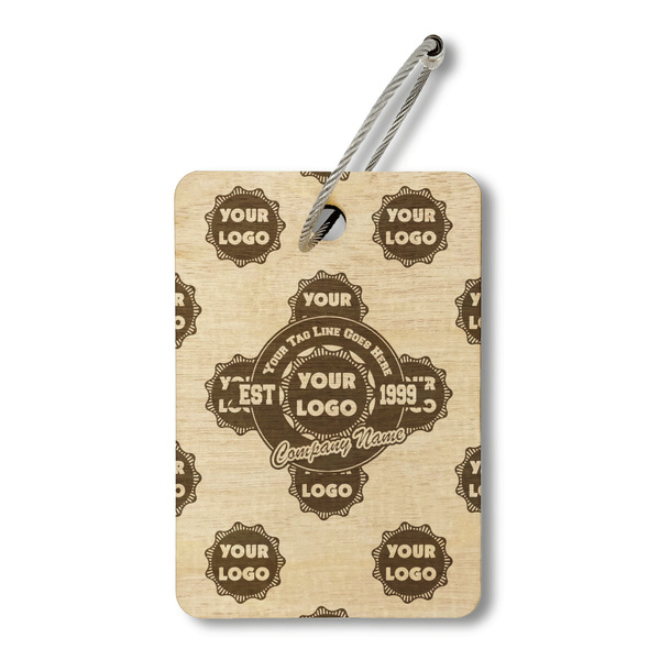 Custom Logo & Tag Line Wood Luggage Tag - Rectangle (Personalized)