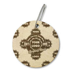 Logo & Tag Line Wood Luggage Tag - Round (Personalized)