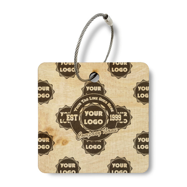 Custom Logo & Tag Line Wood Luggage Tag - Square (Personalized)