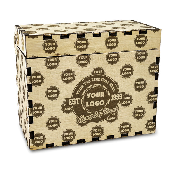 Custom Logo & Tag Line Wood Recipe Box - Laser Engraved (Personalized)