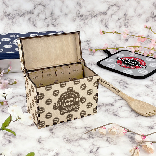 Logo & Tag Line Wood Recipe Boxes - Lifestyle