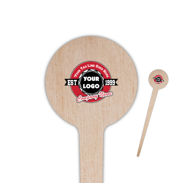 Custom Logo & Tag Line 4" Round Wooden Food Picks - Single-Sided (Personalized)