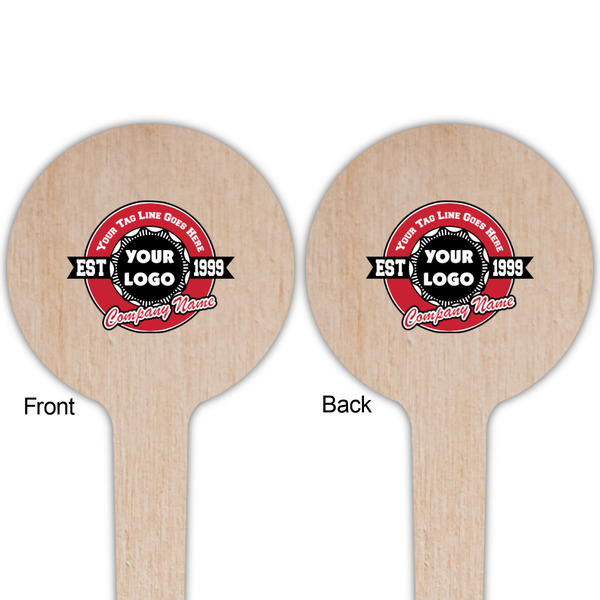 Logo & Tag Line Wooden 4" Food Pick - Round - Double Sided - Front & Back