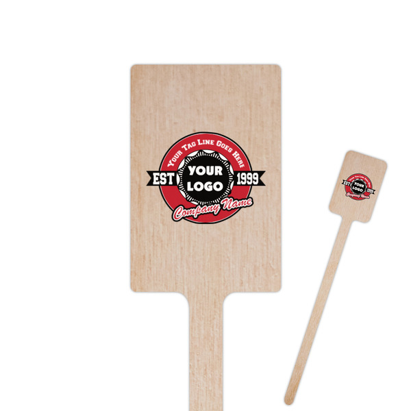 Custom Logo & Tag Line 6.25" Rectangle Wooden Stir Sticks - Single-Sided (Personalized)
