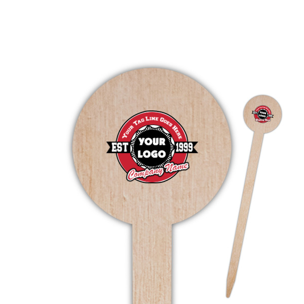 Custom Logo & Tag Line Round Wooden Food Picks (Personalized)