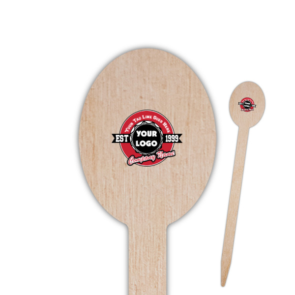 Custom Logo & Tag Line Oval Wooden Food Picks (Personalized)
