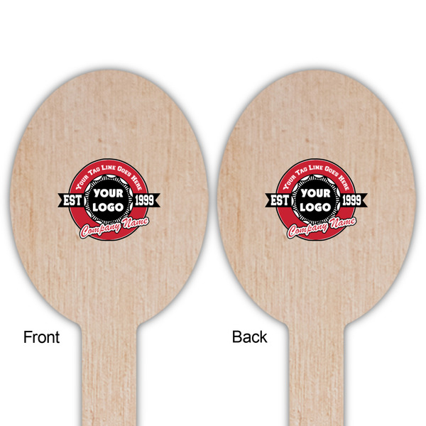 Logo & Tag Line Wooden Food Pick - Oval - Double Sided - Front & Back