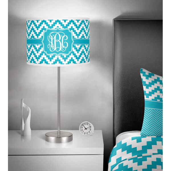 Pixelated Chevron 13 inch drum lamp shade - in room