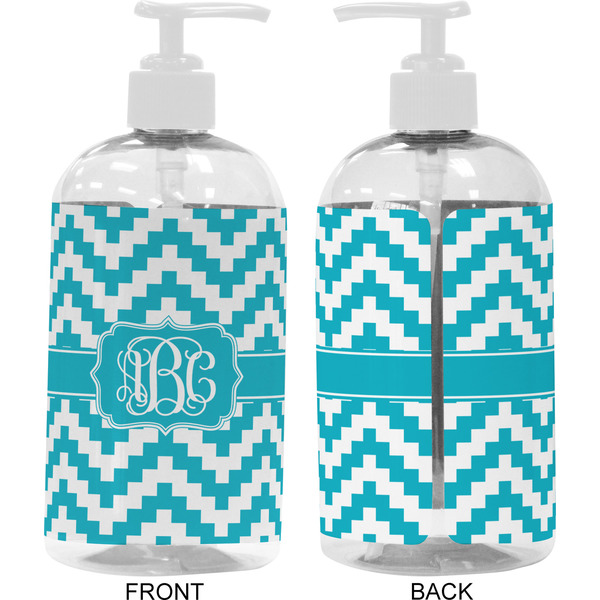 Pixelated Chevron 16 oz Plastic Liquid Dispenser- Approval- White