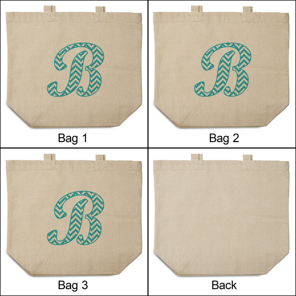 Pixelated Chevron 3 Reusable Cotton Grocery Bags - Front & Back View