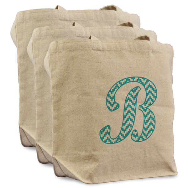 Custom Pixelated Chevron Reusable Cotton Grocery Bags - Set of 3 (Personalized)