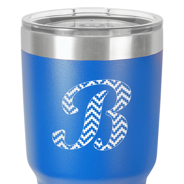 Pixelated Chevron 30 oz Stainless Steel Ringneck Tumbler - Blue - Close Up