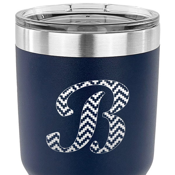 Pixelated Chevron 30 oz Stainless Steel Ringneck Tumbler - Navy - CLOSE UP