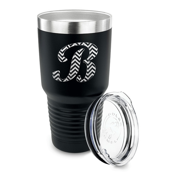 Pixelated Chevron 30 oz Stainless Steel Ringneck Tumblers - Black - LID OFF