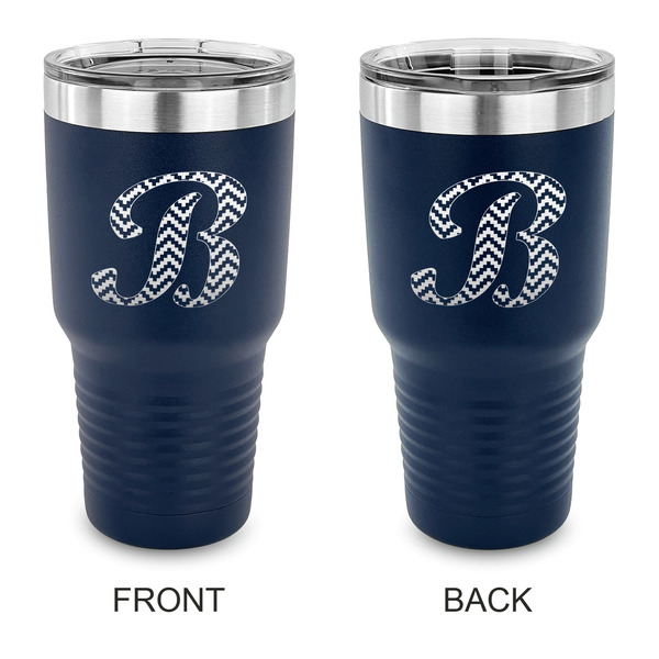 Custom Pixelated Chevron 30 oz Stainless Steel Tumbler - Navy - Double Sided (Personalized)