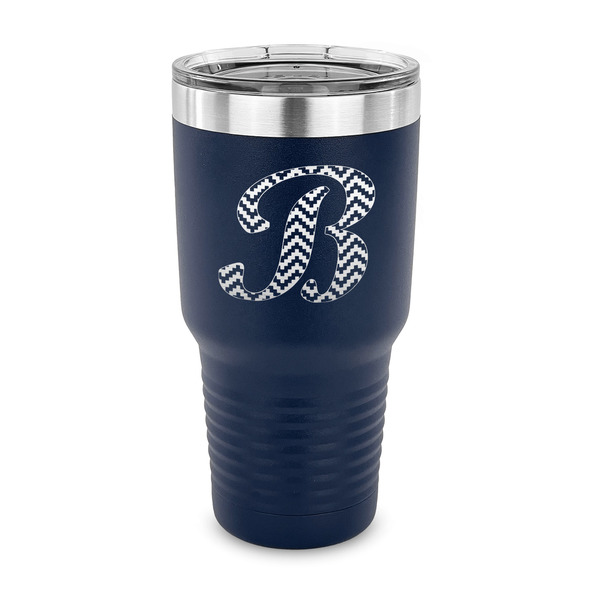 Custom Pixelated Chevron 30 oz Stainless Steel Tumbler - Navy - Single Sided (Personalized)