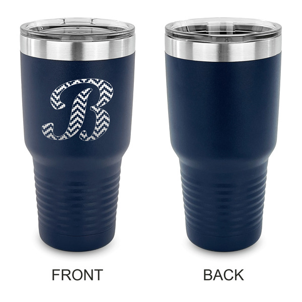 Pixelated Chevron 30 oz Stainless Steel Ringneck Tumblers - Navy - Single Sided - APPROVAL