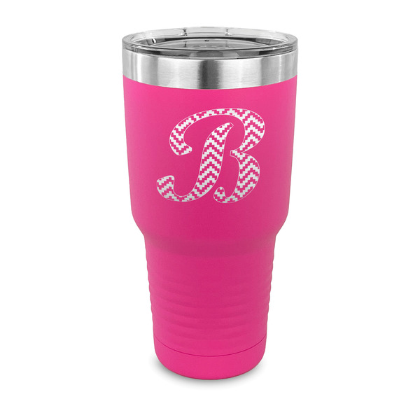 Custom Pixelated Chevron 30 oz Stainless Steel Tumbler - Pink - Single Sided (Personalized)
