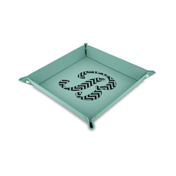 Pixelated Chevron 6" x 6" Teal Faux Leather Valet Tray (Personalized)