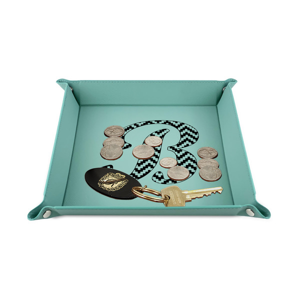 Pixelated Chevron 6" x 6" Teal Leatherette Snap Up Tray - STYLED