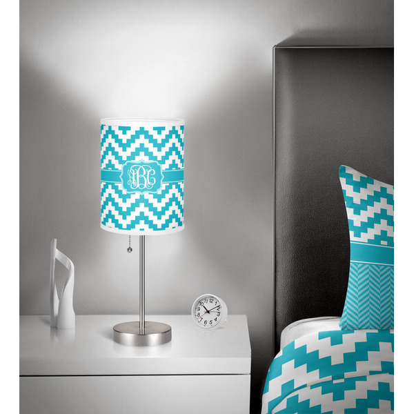 Pixelated Chevron 7 inch drum lamp shade - in room