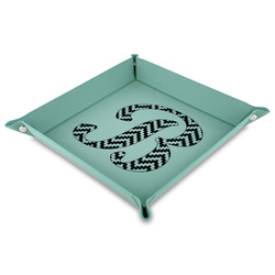 Pixelated Chevron 9" x 9" Teal Faux Leather Valet Tray (Personalized)
