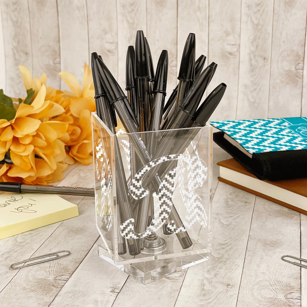 Pixelated Chevron Acrylic Pencil Holder - IN CONTEXT