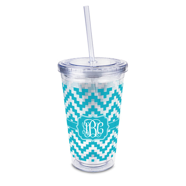 Custom Pixelated Chevron 16oz Double Wall Acrylic Tumbler with Lid & Straw - Full Print (Personalized)