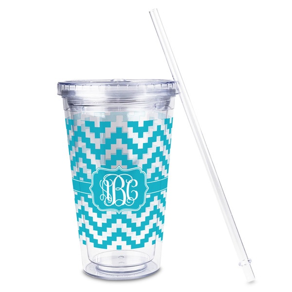 Pixelated Chevron Acrylic Tumbler - Full Print - Front straw out