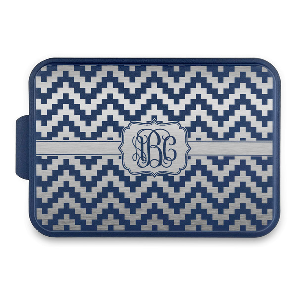Custom Pixelated Chevron Aluminum Baking Pan with Navy Lid (Personalized)