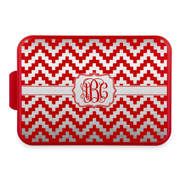 Custom Pixelated Chevron Aluminum Baking Pan with Red Lid (Personalized)