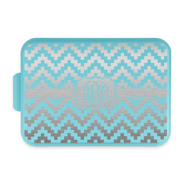 Custom Pixelated Chevron Aluminum Baking Pan with Teal Lid (Personalized)