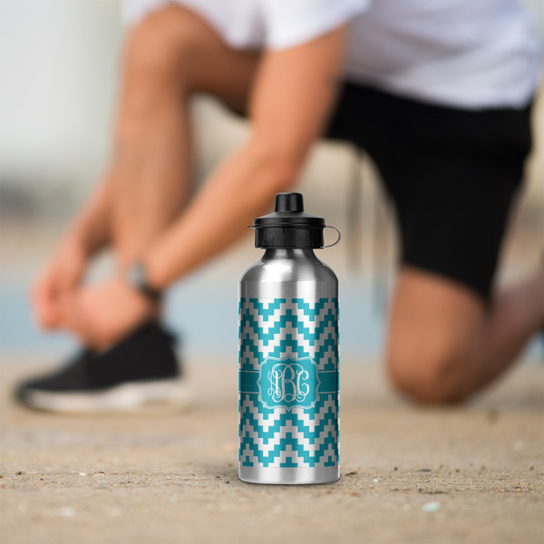 Pixelated Chevron Aluminum Water Bottle - Silver LIFESTYLE