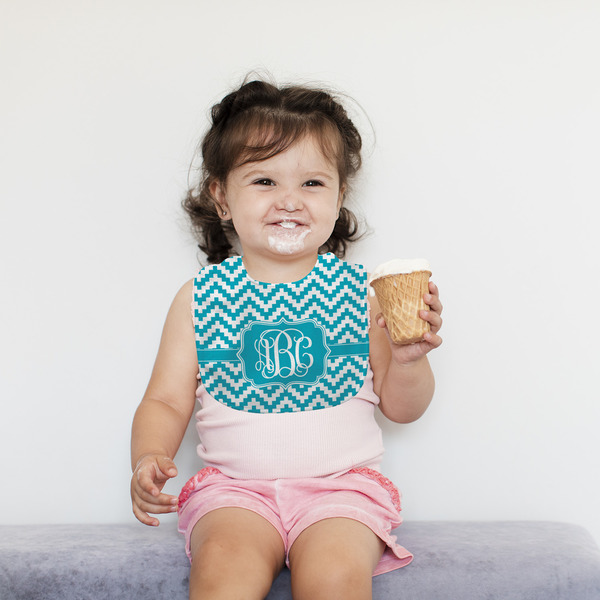 Pixelated Chevron Bib Lifestyle Girl
