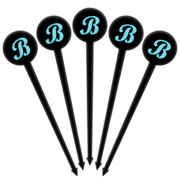 Pixelated Chevron Black Plastic 4" Food Pick - Round - Fan View