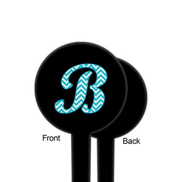 Pixelated Chevron Black Plastic 4" Food Pick - Round - Single Sided - Front & Back