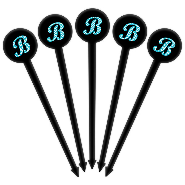 Pixelated Chevron Black Plastic 6" Food Pick - Round - Fan View