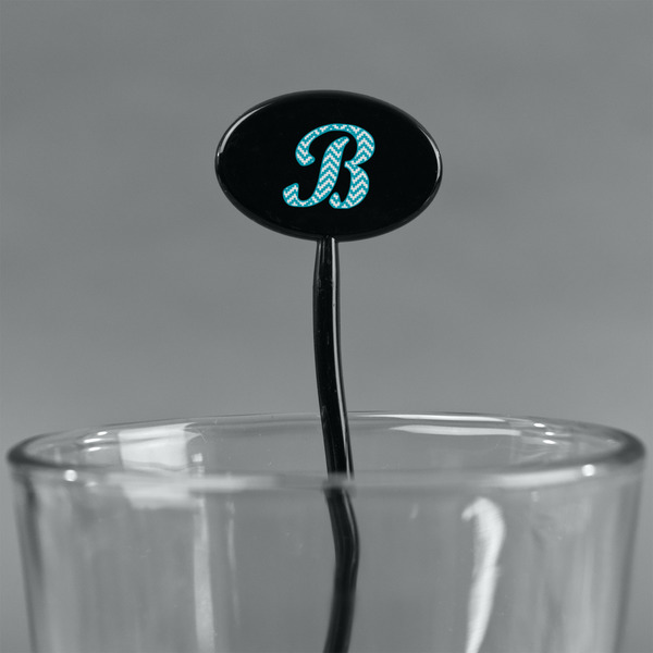 Pixelated Chevron Black Plastic 7" Stir Stick - Oval - Main