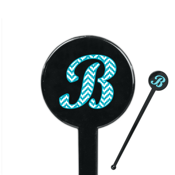 Custom Pixelated Chevron 7" Round Plastic Stir Sticks - Black - Single Sided (Personalized)