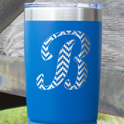 Pixelated Chevron 20 oz Stainless Steel Tumbler - Royal Blue - Single Sided (Personalized)