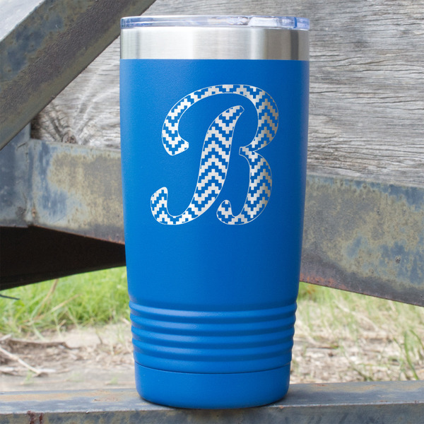 Custom Pixelated Chevron 20 oz Stainless Steel Tumbler - Royal Blue - Single Sided (Personalized)