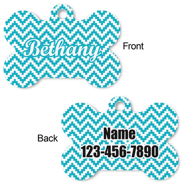 Pixelated Chevron Bone Shaped Dog ID Tag - Large - Approval