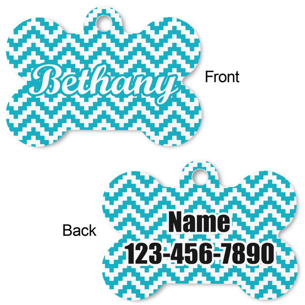 Pixelated Chevron Bone Shaped Dog Tag - Front & Back