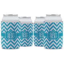 Pixelated Chevron Can Cooler (12 oz) - Set of 4 w/ Monogram