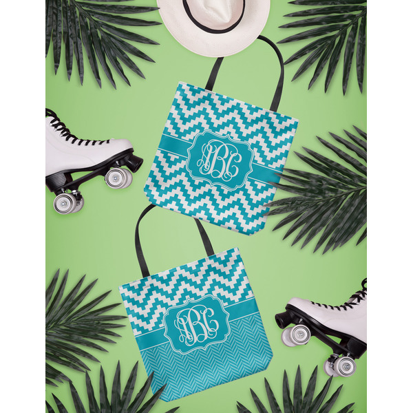 Pixelated Chevron Canvas Tote Lifestyle Front and Back