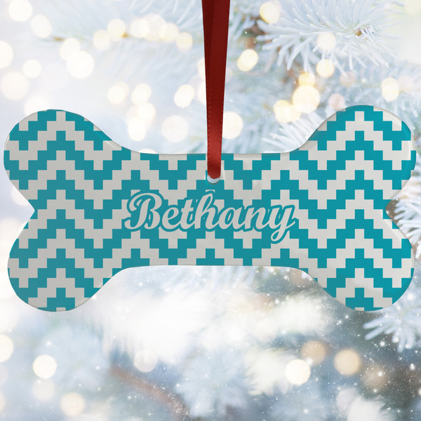 Custom Pixelated Chevron Ceramic Dog Ornament w/ Monograms